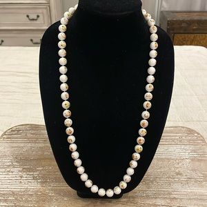 Vintage 80’s White Beaded Knotted Long Screw Statement Necklace